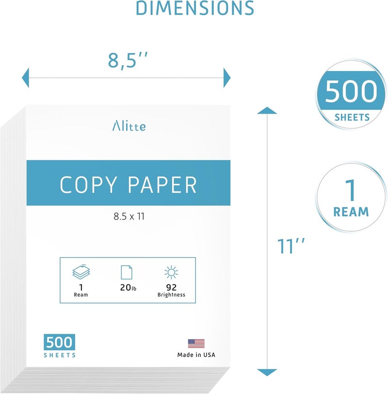 Alitte Printer Paper - 8.5 x 11 White Letter Size Copy Paper, 1 Ream 500 Sheets 20 lb Printing Paper for Documents Writing, Drawing, Smooth, 92 Bright | Home, School, Office Supplies | Made in USA - Image 3